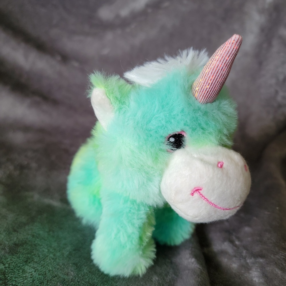 Greenbrier International Unicorn Plush Kids 5in Green Excellent Tie Dye Fuzzy